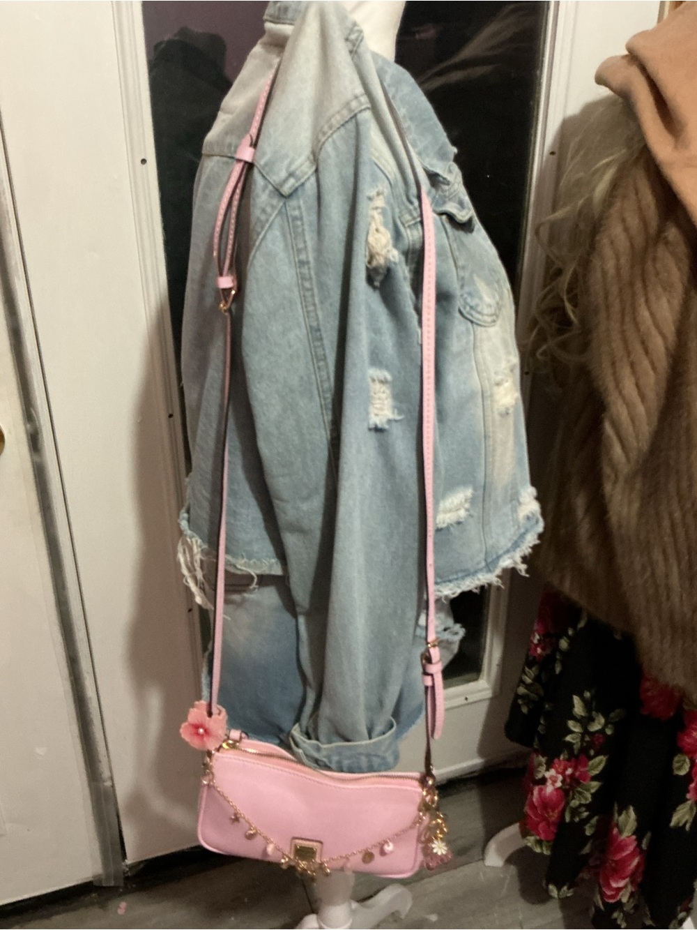 Dooney & Bourke Pink Crossbody Bag with Gold Charm Chain - Picture 2 of 5